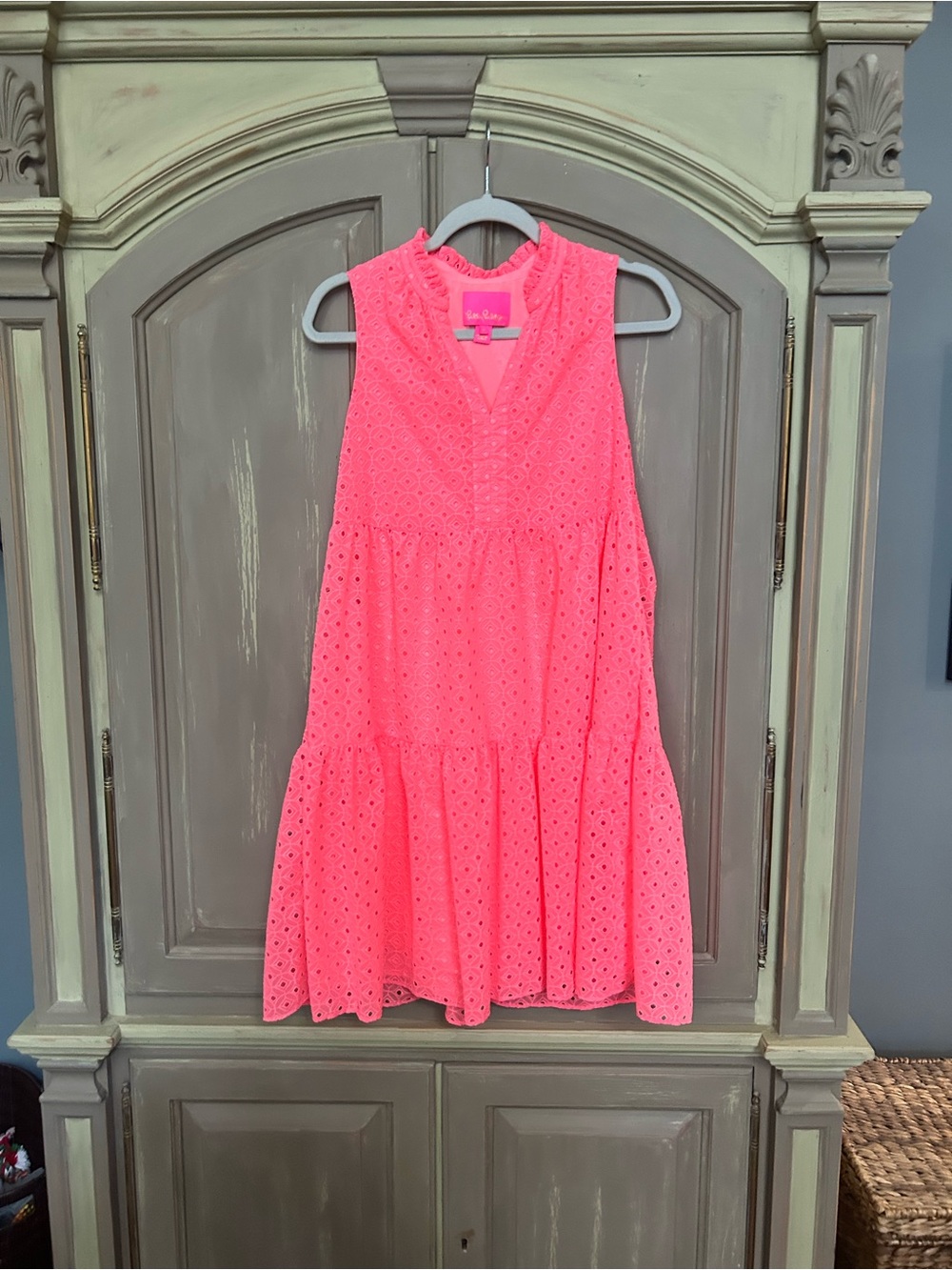 Lilly Pulitzer Neon Pink Eyelet Sleeveless Mini Dress